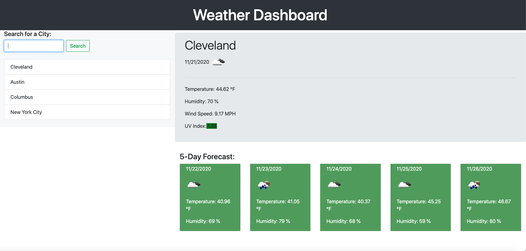 Weather Dashboard application image